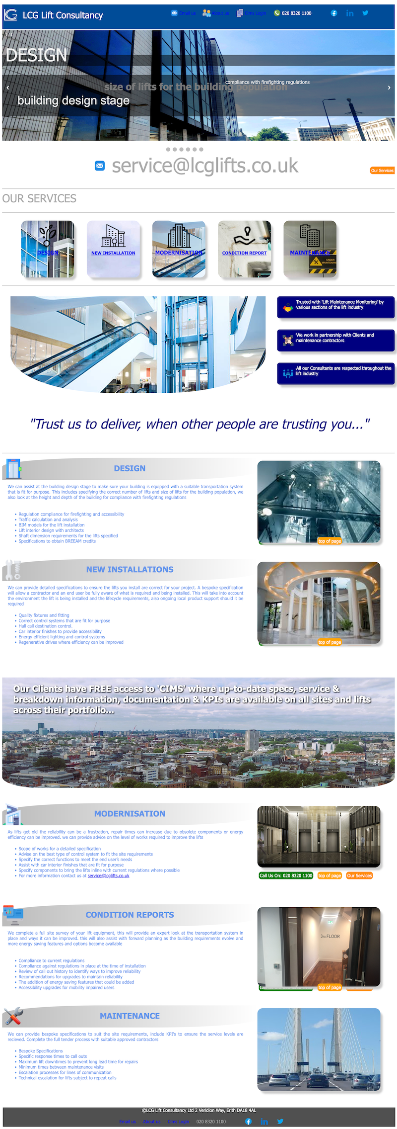 LCG Lift Consultancy homepage - before