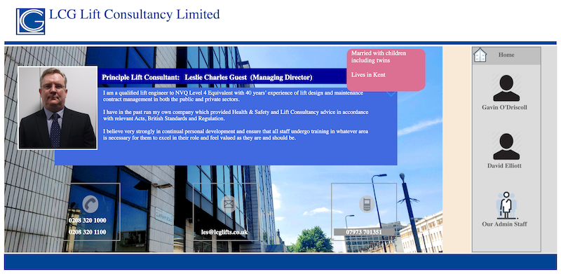 LCG Lift Consultancy homepage - before