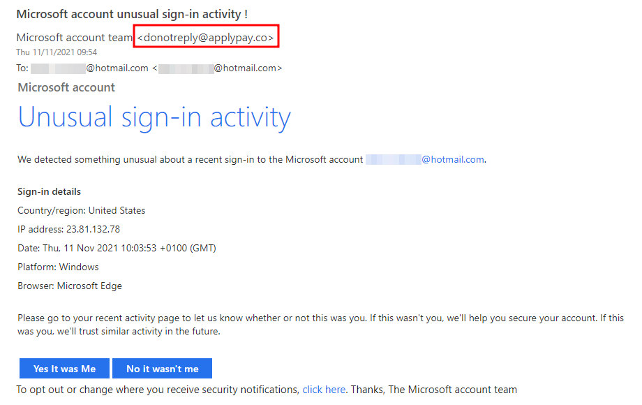 Microsoft account unusual sign-in activity