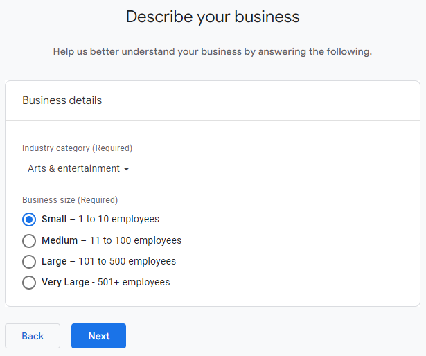 Google Analytics describe your business