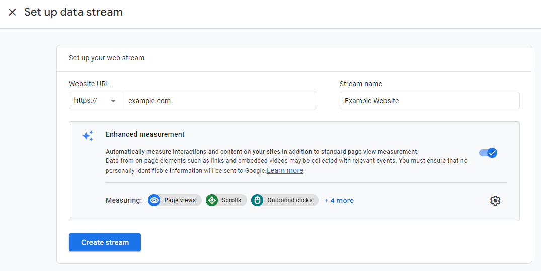 Google Analytics set up data stream