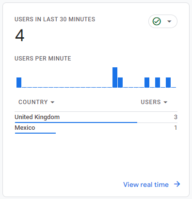 Google Analytics users in last 30 minutes