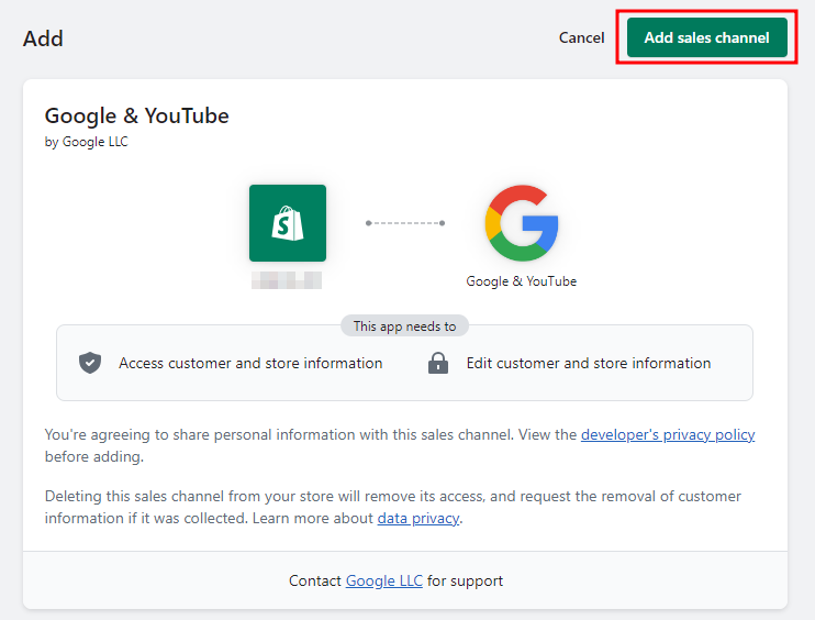 Shopify add Google & YouTube sales channel