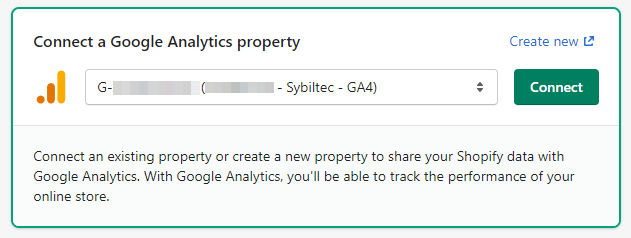 Shopify connect a Google Analytics property