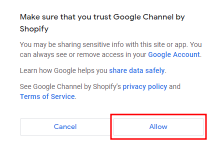 Shopify trust Google Channel