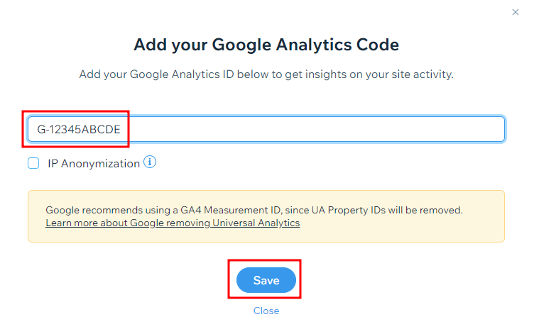 Wix add your Google Analytics code