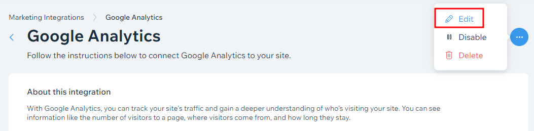 Wix edit Google Analytics