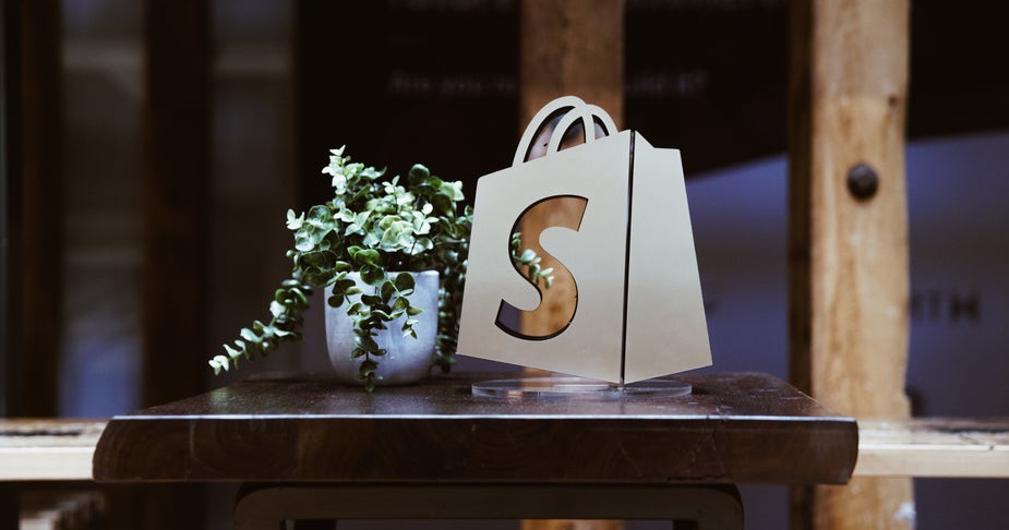 Shopify logo window with plant